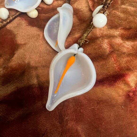 VTG Italian Murano Venetian Art Glass Flower Bouquet Calla Lillies Pussy Willow - Picture 2 of 10